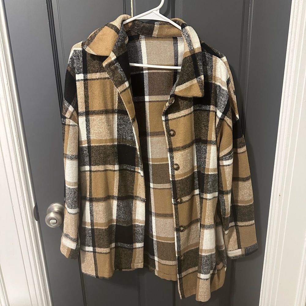 Plaid Women's Jacket in Black, White, and Tan